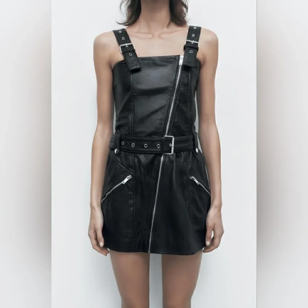 100% SHEEP LEATHER GENUINE PURE LEATHER MOTO DRESS ZARA